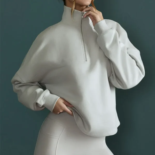 Breathable Anti Pilling Cotton Women Fitness Sportswear Luxe Sweatshirts Long Sleeves Fleece Half Zip Oversized Hoodie - Image 2