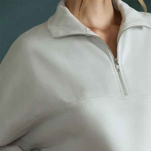 Breathable Anti Pilling Cotton Women Fitness Sportswear Luxe Sweatshirts Long Sleeves Fleece Half Zip Oversized Hoodie - Image 5