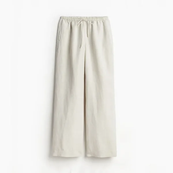 Summer Women Cotton Linen Palazzo Pants Baggy Low Waist Wide Leg Beach Trousers Loose Fit with Pockets - Image 3
