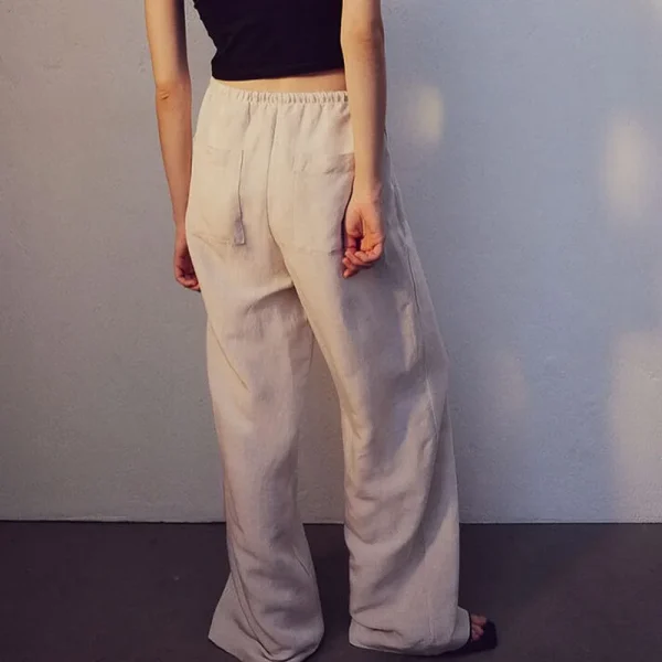 Summer Women Cotton Linen Palazzo Pants Baggy Low Waist Wide Leg Beach Trousers Loose Fit with Pockets - Image 2