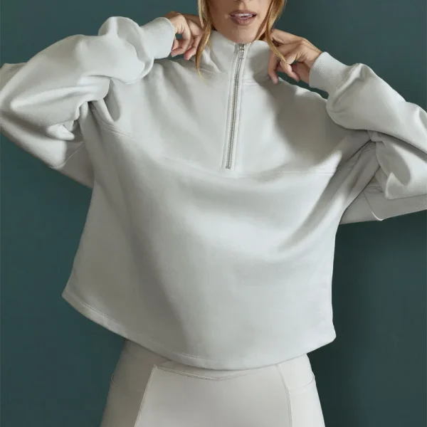 Breathable Anti Pilling Cotton Women Fitness Sportswear Luxe Sweatshirts Long Sleeves Fleece Half Zip Oversized Hoodie - Image 3