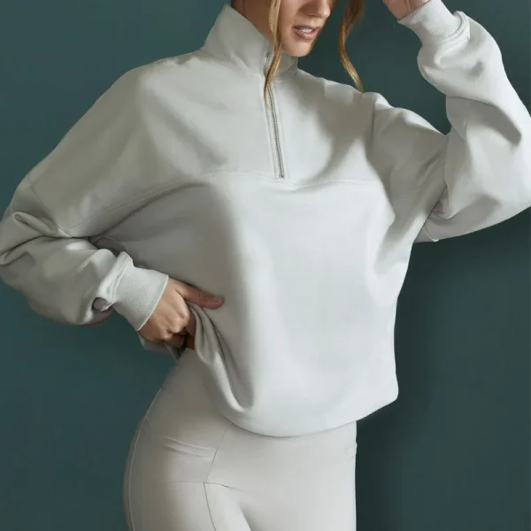 Breathable Anti Pilling Cotton Women Fitness Sportswear Luxe Sweatshirts Long Sleeves Fleece Half Zip Oversized Hoodie - Image 6