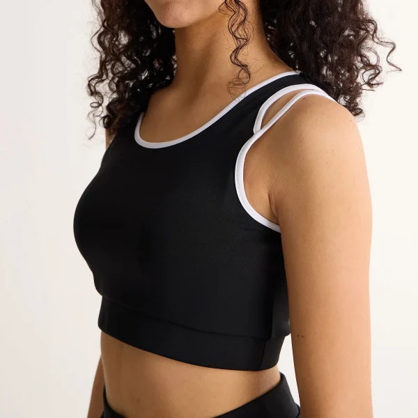 Women's Cropped Tank Top Solid Sleeveless Tops Black Active Vest Summer Contrast Running Vest for Women Training Tennis Wear - Image 3