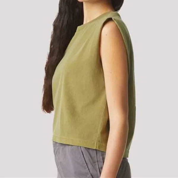 Women's Tee Boxy Fit Regular Fit Solid Color Sleeveless T-shirt Crew Neck Sweatshirt Tee for Women - Image 2