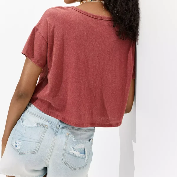 Women's Tee Boxy Fit Cropped T-shirt V-Neck Solid Color Sweatshirt Short Sleeve Tee for Women High Quality - Image 2