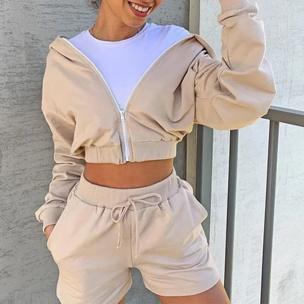 Spring Summer Tracksuit Women 2 Pieces Set Hooded Long Sleeve Hoodies and Shorts Female Casual Suit 2025 New Sport Wear Outfits - Image 3