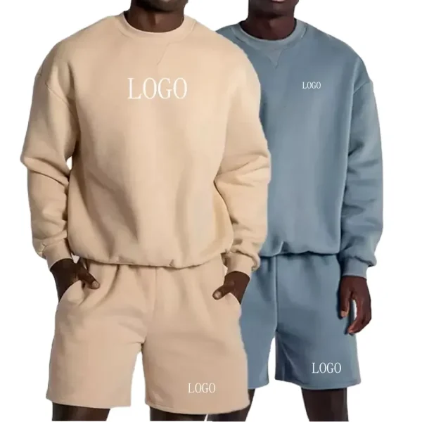 Unisex Crew Neck Cotton Sweatshirt Sweat Suit Set Sweatshirt and Shorts Set Men Women Jogging Sweatsuit