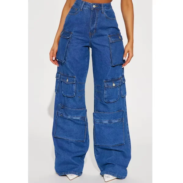 Fashion Mid Waist Casual Blue Women's Jeans Baggy Denim Jeans
