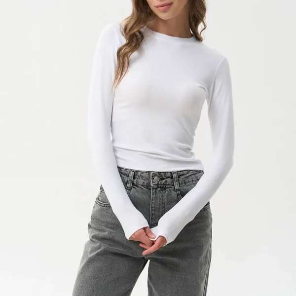 Womens Long Sleeve Crewneck Ribbed Knit Fitted Casual Tops Tee Lightweight Stretchy Slim Basic Shirts