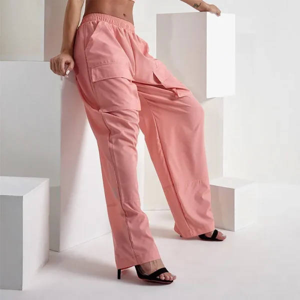 Women's High Waisted Cargo Pants Y2K Baggy High Waist Wide Leg Trousers with Pockets - Image 4