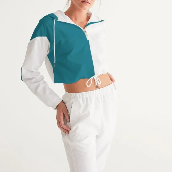Women's Elastic Cuffs Large Pockets Mesh Lined Jogging Wear Half Zip Hoodie Set Nylon Waterproof Cropped Windbreaker Jacket - Image 4