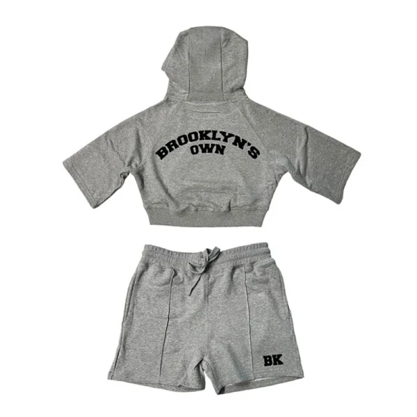 Women's Drawstring Pullover Hooded Tracksuits Streetwear Letter Printed Sweat Short Suits