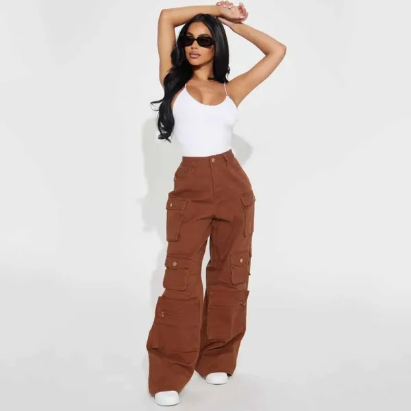 Women's Jeans High Quality Baggy Wide Leg Denim Pants Women's Jeans Zipper Fly High Rise Cargo Jeans  With Pocket - Image 2