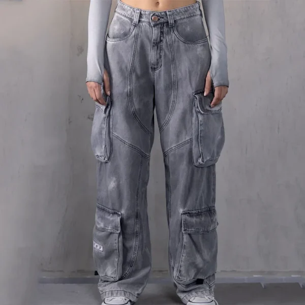Womens Baggy Jeans Y2k Cargo Jeans Streetwear Casual High Waist Baggy Denim Cargo Pants with Pockets