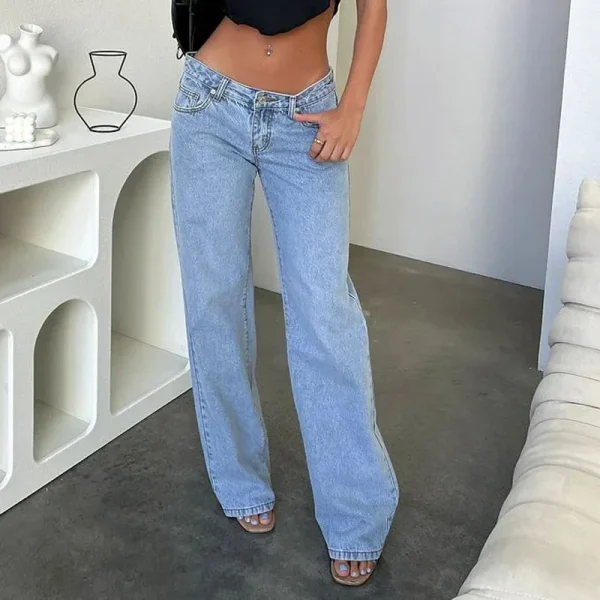 Womens Jeans Pants Y2K Women's Low Rise Baggy Wide Leg Straight Legs Jeans