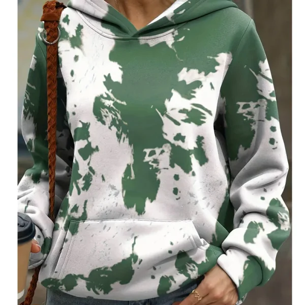 High Quality Green Tie Dye Print Kangaroo Pocket Loose Hoodie for Women