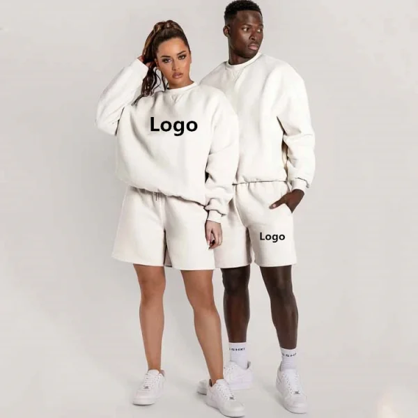 Unisex Crew Neck Cotton Sweatshirt Sweat Suit Set Sweatshirt and Shorts Set Men Women Jogging Sweatsuit