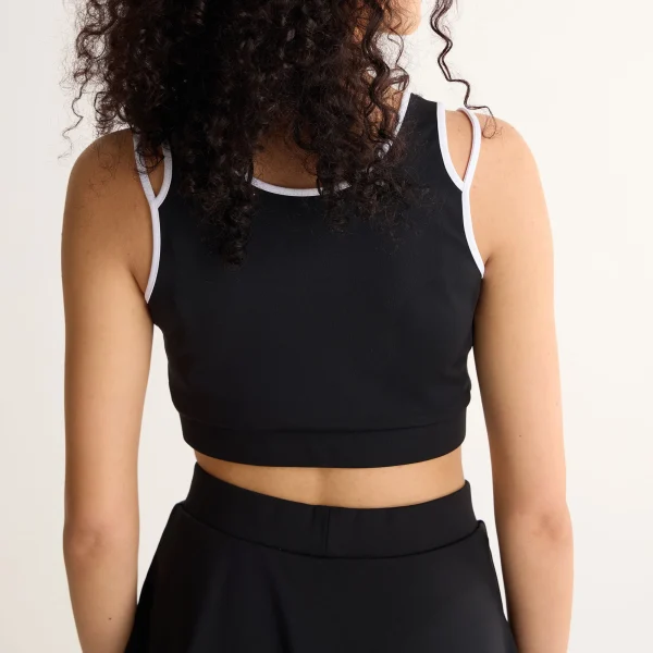Women's Cropped Tank Top Solid Sleeveless Tops Black Active Vest Summer Contrast Running Vest for Women Training Tennis Wear - Image 4