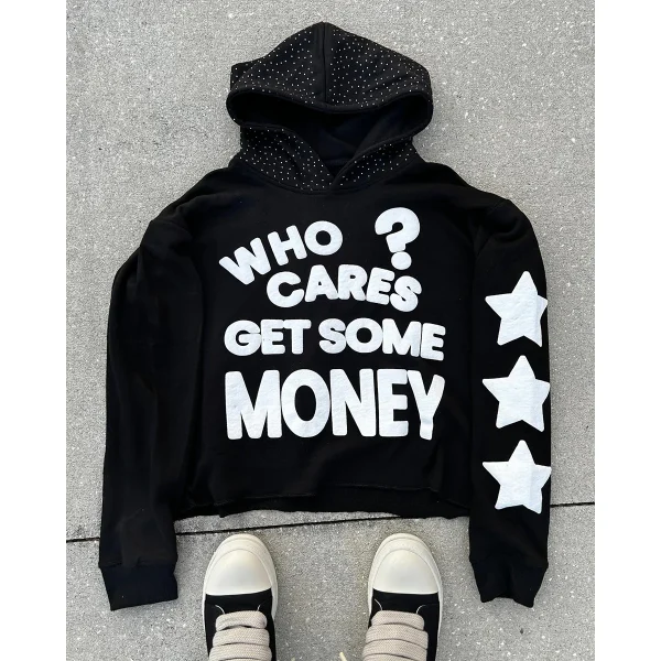 French Terry Cropped Puff Print Hoodie 3d Puff Printing Raw Hem Men's Hoodies Sweatshirts - Image 4