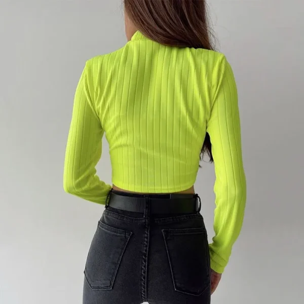 Women's Mock Neck Turtleneck Long Sleeve Crop Top Form Fitting Ribbed Knit t Shirts - Image 2