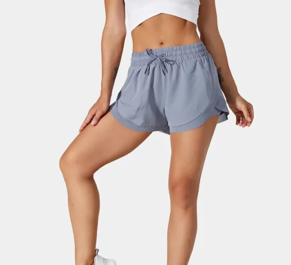 Women's Premium Mid-Rise Drawstring Contrast Mesh 2-in-1 Flowy Running Shorts Gym Shorts - Image 4