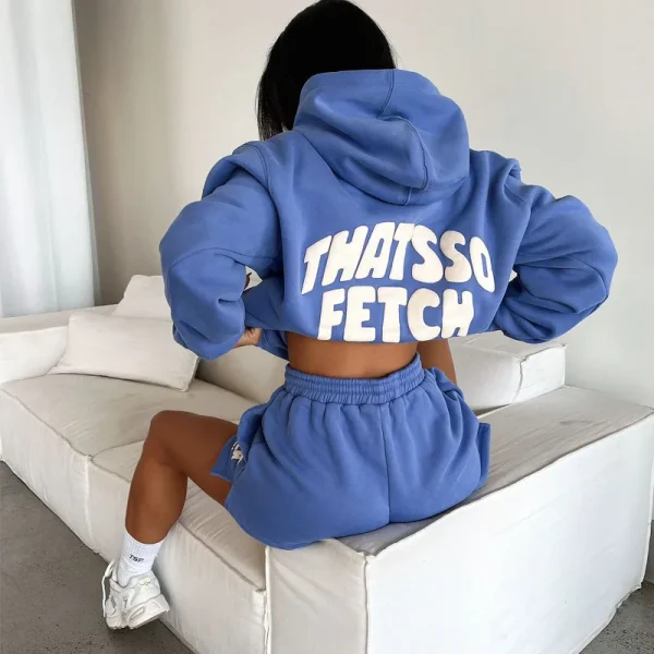 Women Cotton Puff Print Hoodie and Shorts Matching Sets Lounge Hoodie Sweatsuit Sets Ladies Tracksuit Set - Image 4