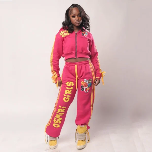 Tracksuit Womens Fleece Embroidered Patch Zip up Hoodie and Jogger 2 Piece Outfits Streetwear Tracksuit - Image 2