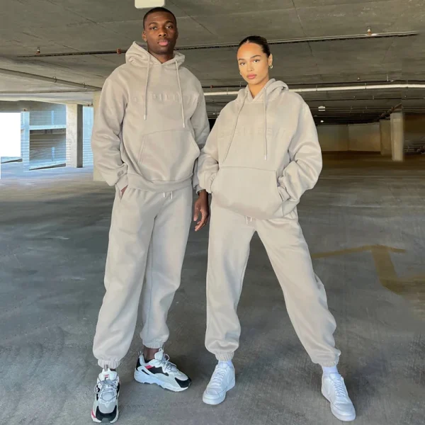 Oversized Fit Heavyweight Unisex Gym Jogging Sweatsuit Tracksuit French Terry Sweatpants and Hoodie 2 Piece Set - Image 6