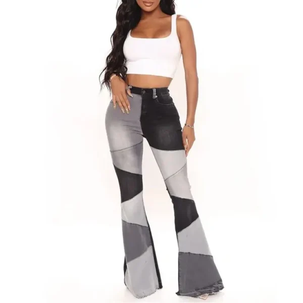 2025 Autumn and Winter Fashion Casual Women's Street Retro Splicing Flared High Waist High Elasticity Elegant Ladies Jeans Blue - Image 3