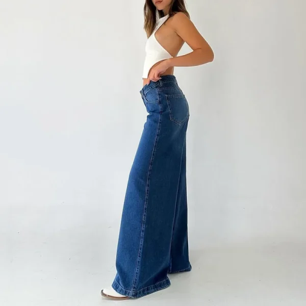 Women's Washed Blue High Waisted Loose Denim Pants Wide Leg Baggy Boyfriend Jeans - Image 5