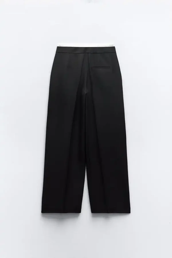 Women's Double Waist Wide Leg Pants  Adjustable High Elastic Waistband Front Darts Back False Welt Pocket Stylish Design - Image 2