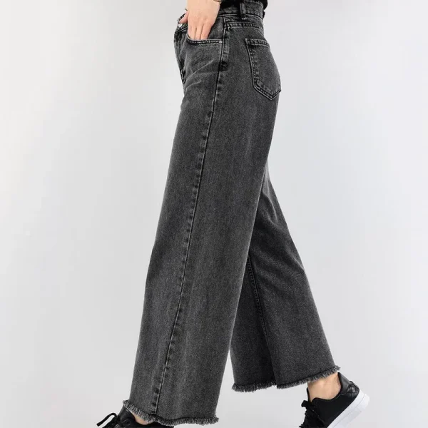 Ladies Denim Jeans Trousers High Waisted Raw Hem Straight Legs Black Baggy Jeans for Women - Image 3