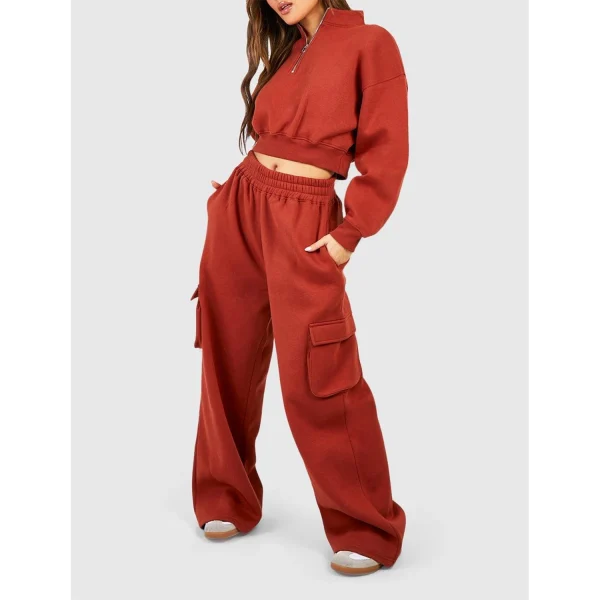 Outfit 2 Piece Sweatpants and Half Zip Hoodie Set Cotton Cargo Pockets Pants Elastic Trouser Cuffs Jogging Suits for Women