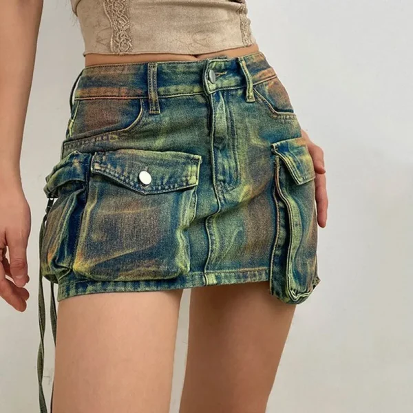 Latest Design Women Ladies Sexy Vintage Low Waist Jean Short Skirt Y2k Cargo Mini Denim Skirts - Image 3