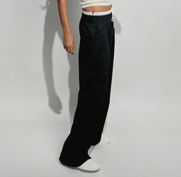 Women's Double Waist Wide Leg Pants  Adjustable High Elastic Waistband Front Darts Back False Welt Pocket Stylish Design - Image 5
