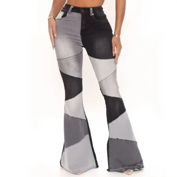 2025 Autumn and Winter Fashion Casual Women's Street Retro Splicing Flared High Waist High Elasticity Elegant Ladies Jeans Blue - Image 4