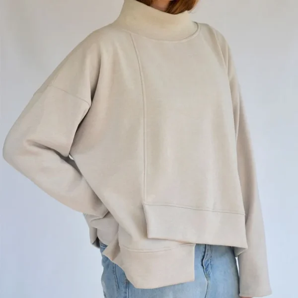 Essentials Women's Hoodies Sweatshirts High Collar Cotton Pullover Tops Oversized Dissymmetry Mock Neck Sweatshirt - Image 3