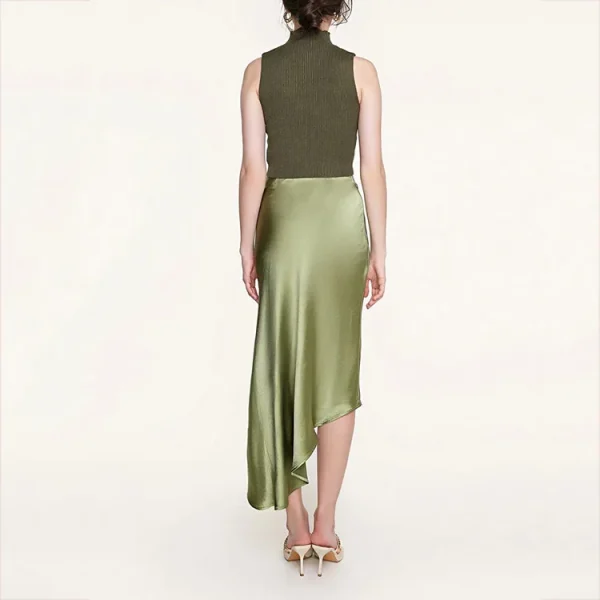 Women Casual High Quality Sexy Satin Side Slit Asymmetric Wrap Midi Skirt - Image 5