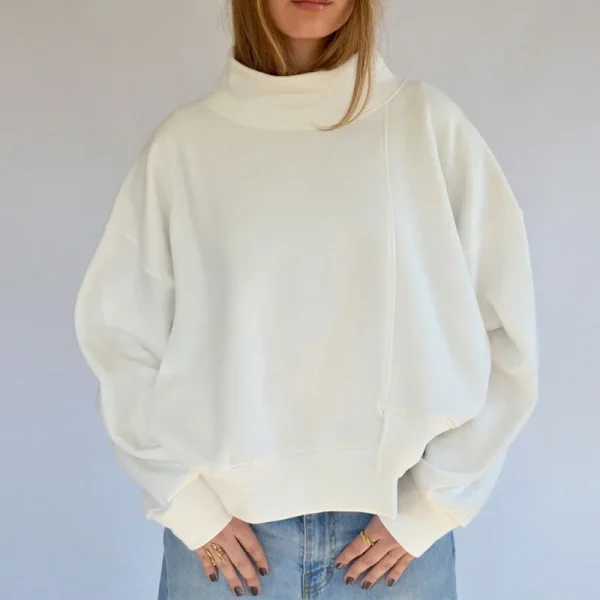 Essentials Women's Hoodies Sweatshirts High Collar Cotton Pullover Tops Oversized Dissymmetry Mock Neck Sweatshirt - Image 4