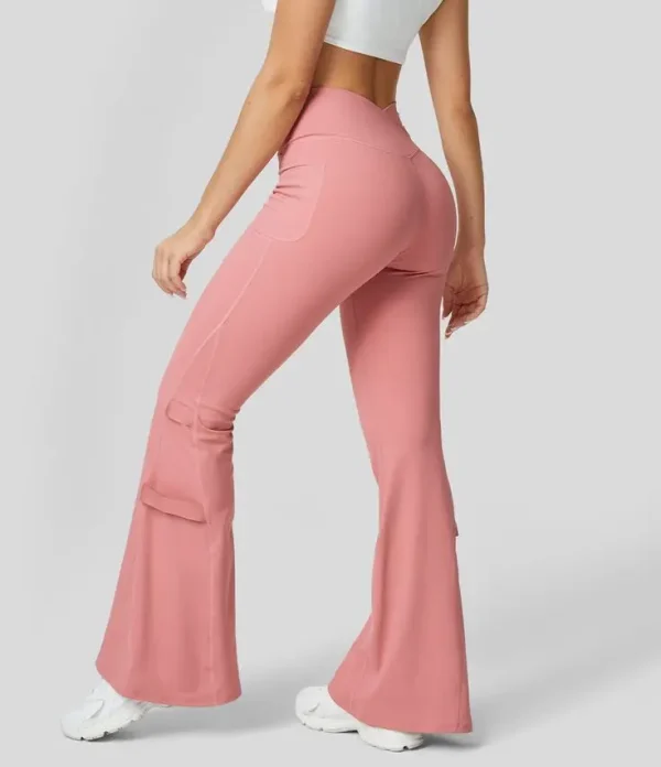 High Waisted Crossover Side Pocket Patchwork Flare Casual Pants Sweatpants Jogger Pants Stacked Sweatpants