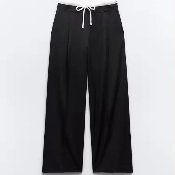 Women's Double Waist Wide Leg Pants  Adjustable High Elastic Waistband Front Darts Back False Welt Pocket Stylish Design