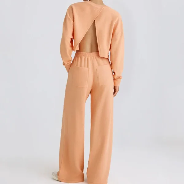 Two Piece Set Women Clothing Casual Gym Sportswear Outfits Cotton Cut Out Crop Crewneck Sweatshirt and Wide Leg Pants Matching - Image 6