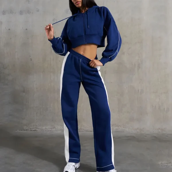 Womens 2 Piece Outfits Lounge Hoodie Sweatsuit Sets Casual Jogging Set Crop Zip up Hoodie and Patchwork Jogger Matching - Image 3