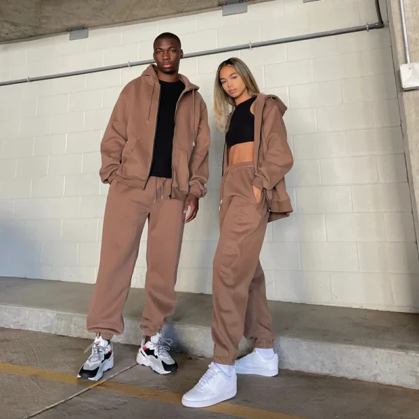Men Women Oversized Joggers Set Unisex Sweatsuit Tracksuit Full Zip up Hoodies and Sweat Pants Set - Image 2