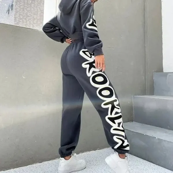 Women 2 Piece Outfits Tracksuit 100% Cotton Sweatsuit Sets Crop Zip up Hoodie and Patchwork Sweatpants Matching - Image 4