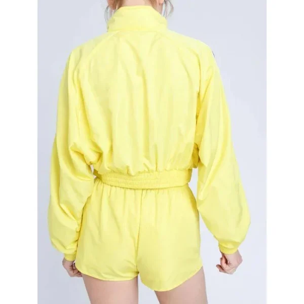 Coord Set Cropped Coat With Zippers and Shorts 2 Pieces Set for Women Windbreaker  Cropped Jacket Elastic Waistband Shorts - Image 4