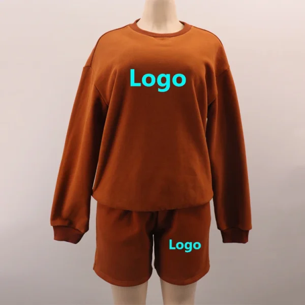 Unisex Crew Neck Cotton Sweatshirt Sweat Suit Set Sweatshirt and Shorts Set Men Women Jogging Sweatsuit - Image 5