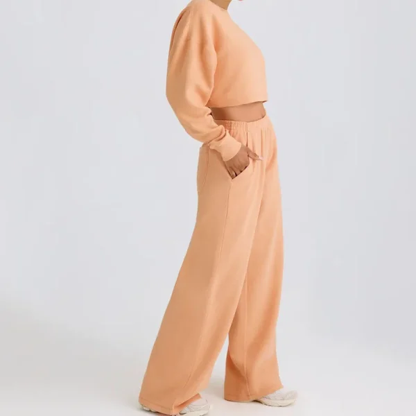 Two Piece Set Women Clothing Casual Gym Sportswear Outfits Cotton Cut Out Crop Crewneck Sweatshirt and Wide Leg Pants Matching - Image 5