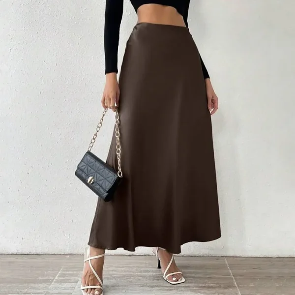 Women High Waist Silk Skirts Casual Summer A-Line Satin Maxi Long Skirts for Women - Image 3