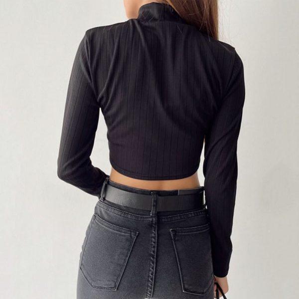 Women's Mock Neck Turtleneck Long Sleeve Crop Top Form Fitting Ribbed Knit t Shirts - Image 6